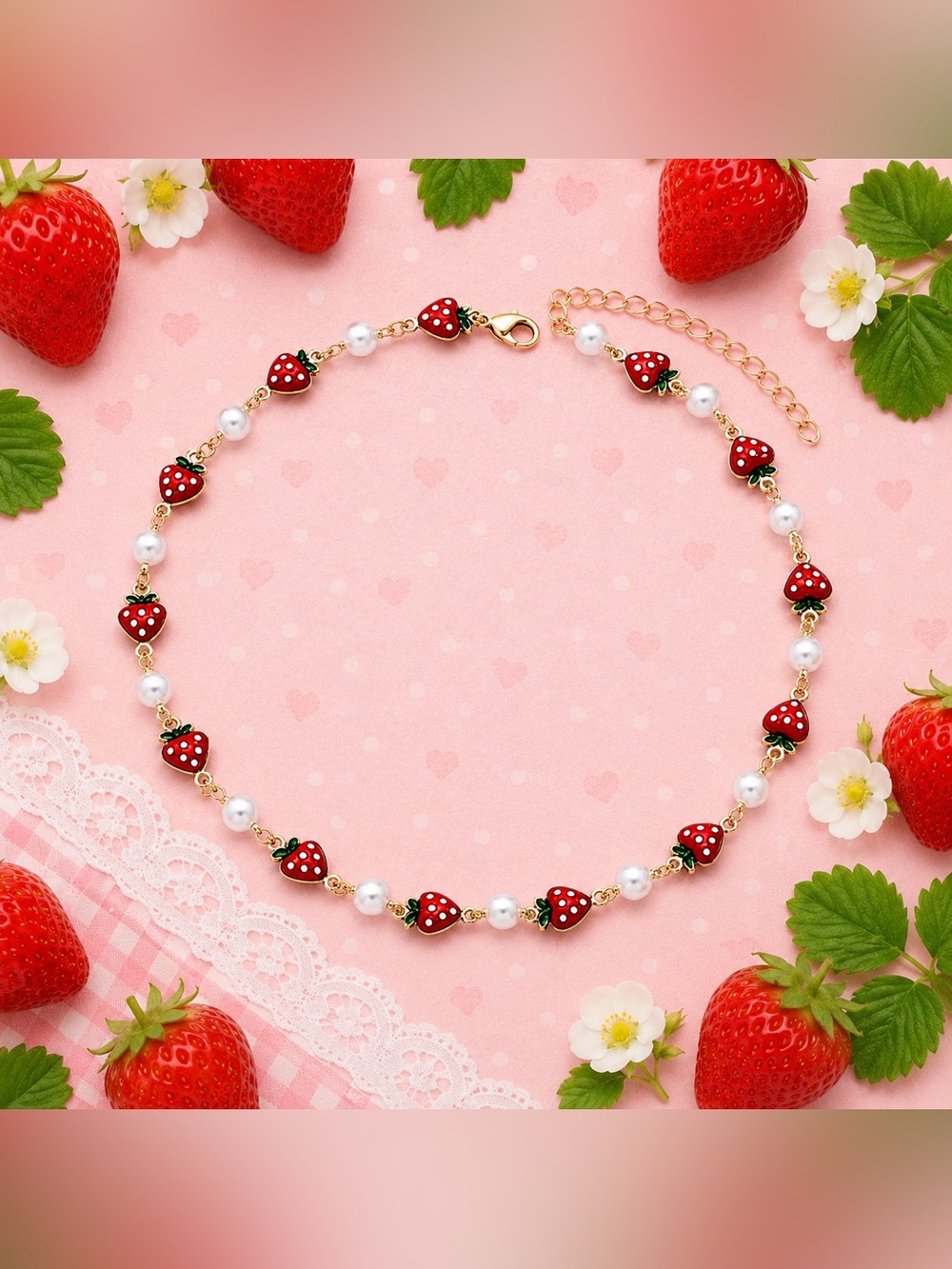 Strawberry Pearl Charm Necklace